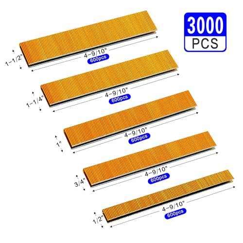 HW HAMWOO 18 Gauge 3000PCS,1/4" Narrow Crown Staples (1/2",3/4",1",1-1/4",1-1/2"),18GA Nail Gun Nails Assorted, Suitable for Most Brand of 18 Gauge Pneumatic and Electric Brad Nailer