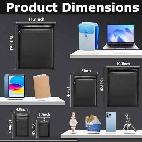 5 Pack Faraday Bags for Phones,RFID Key Fob Blocker Pounch Fireproof Waterproof EMP Proof Go Dark Bag for Cell Phone Block Signal and Anti-Tracking