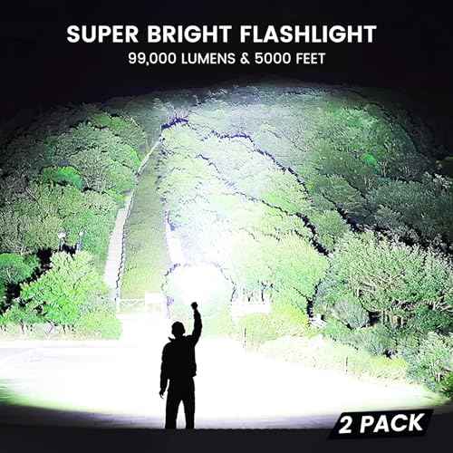 3 Pack Rechargeable Flashlights High Lumens, 99,000 Lumens Super Bright LED Flashlight for Home Camping, Handheld Flash Light Waterproof Flashlight with 5 Modes & Adjustable Function