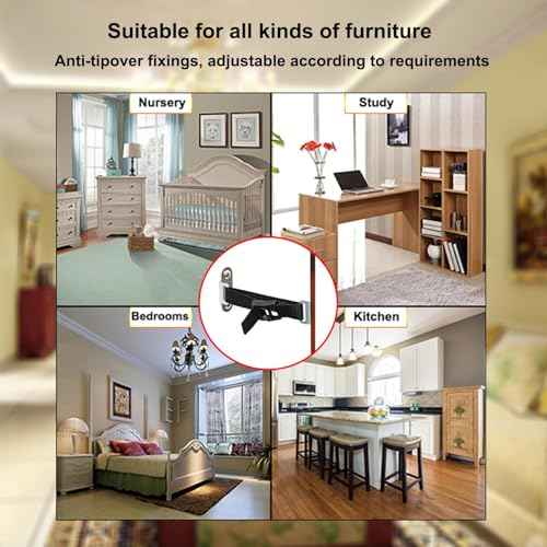 Anti Tip Furniture Anchors,(4 Sets) Adjustable Child Safety Anchors ? Earthquake Proof & Baby Proofing Kit for Securing Dressers, TV Stands, Cabinets, Bookshelves.