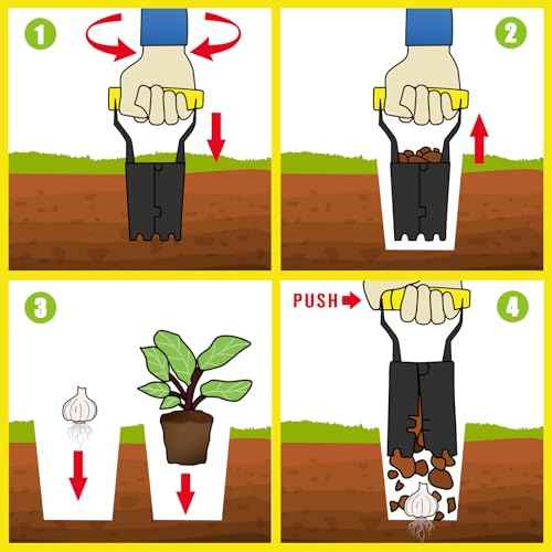 Jardineer Small Bulb Planter Tool? Compact Stainless Steel Transplanter for Bulbs, Seedlings & Flowers ? Ergonomic Handle with Depth Markings ? Silver & Black? Durable Garden Planting Tool