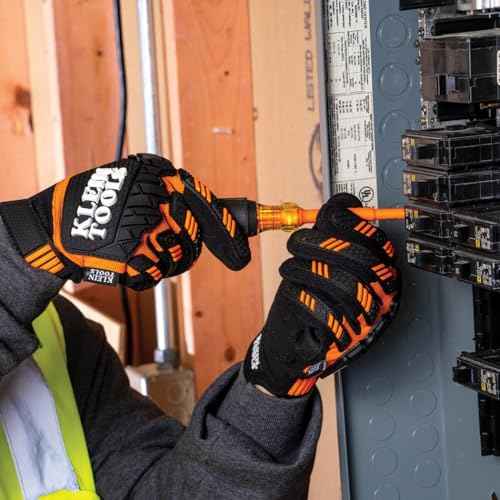 Klein Tools Work Gloves, Heavy-Duty Suede Palm Gloves, TPR Impact Resistant, Touchscreen-Capable, Hook and Loop Wrist Strap