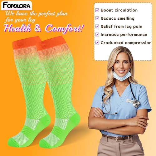 Plus Size Compression Socks for Women & Men 3 Pairs, Wide Calf Extra Large 20-30 mmHg Knee High Support Socks for Travel, Running, Nurse