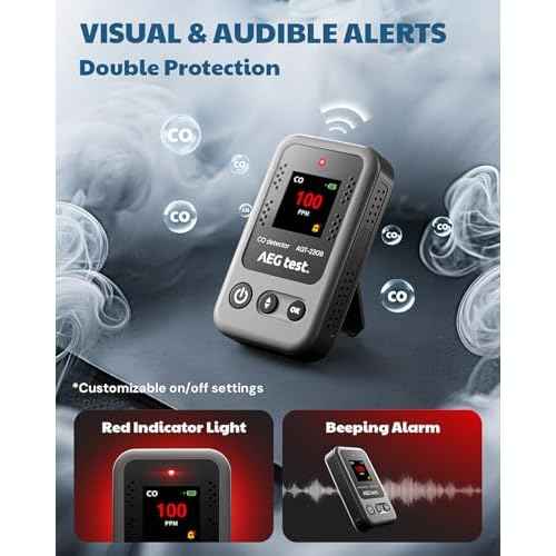 AGT-2309 Portable Carbon Monoxide Detector, Rechargeable Mini CO Monitor, 15-Day Standby with Lanyard for Travel & Camping, Handheld CO Meter with Audible & Visual Alerts, 0-1000ppm - Gray
