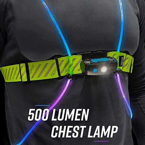 noxgear Tracer Add-On Chest Light - 500 Lumens, Rechargeable (USB-C), Weatherproof LED Running Light, Walking and Hiking - Bright Flood Beam - Comfortable - Dual-Modes
