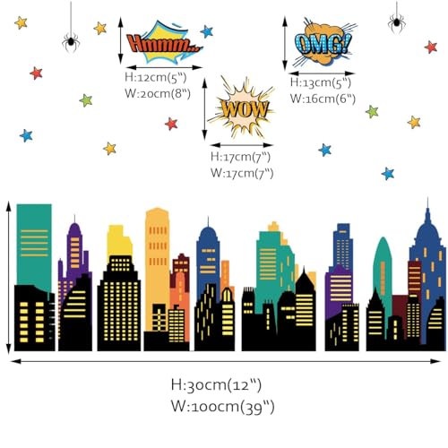 Runtoo City Skyline Wall Decal Spider Peel and Stick Wall Stickers for Boys Baby Nursery Playroom Classroom Decor