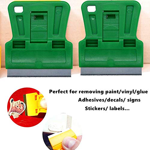Mini Plastic Razor Blade Scraper Green Window Paint Scraper with 5 Spare Metal Razor Blades for Stove Top Wallpaper Label Removal