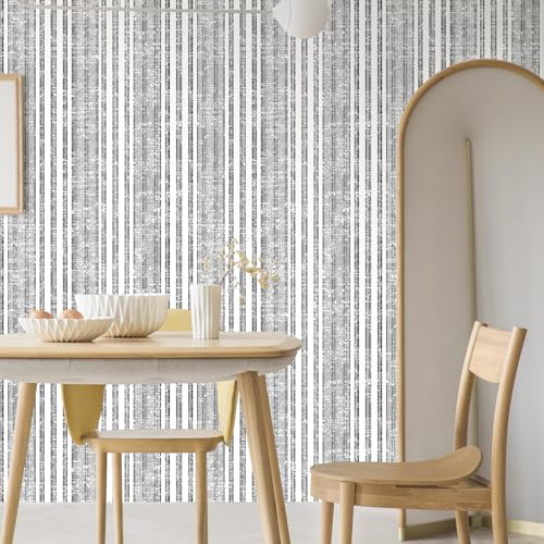 wishFIRE Modern Peel and Stick Wallpaper 17.3" x 120" Contact Paper Black and White Stripe Wall Paper Self Adhesive Removable Wallpaper for Bedroom Cabinets Dresser