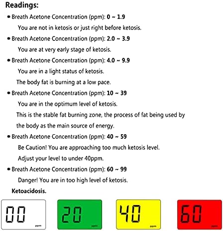 Rechargeable Ketone Meter Analyzer Professional Grade Accuracy Breath Ketone Meter LCD Digital Display Ketosis Breath Breathalyzer Tracing Ketones Status with 10 Mouthpieces