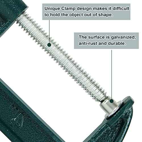 6 Piece 4 Inch C-Clamp Set - Industrial Strength, Quality Iron C Clamps for Woodworking, Welding, and Building(Green)
