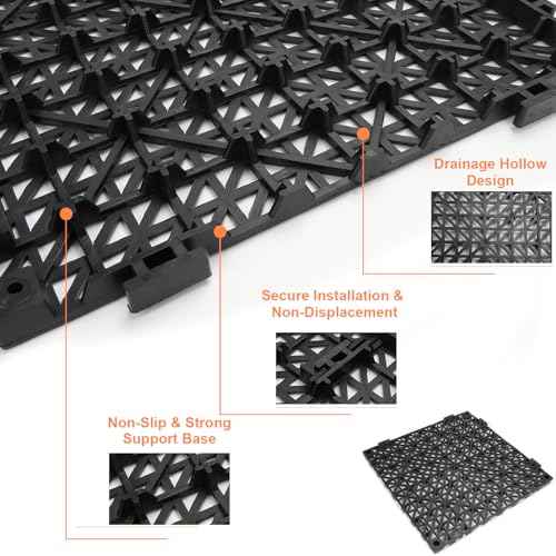 Modular Interlocking Drainage Tiles, 12 Pcs 11.6" x 11.6" Non-Slip Splicing Drainage Mats with Holes, Soft PVC Floor Cushion for Restroom, Bathroom, Kitchen, Deck, Pool, Patio, Balcony, Yard