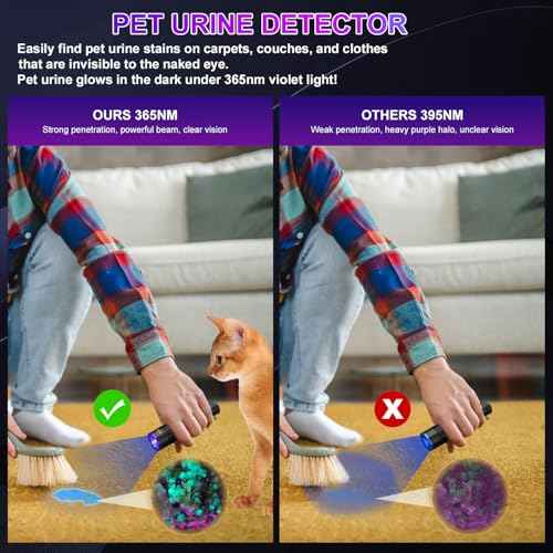 365nm Black Light UV Flashlight, Rechargeable Blacklight Flashlights, Powerful Ultraviolet Lights for Pet Urine Detection, Scorpion, Rock Hunting, AC Leak, & Resin Curing, with LCD Display