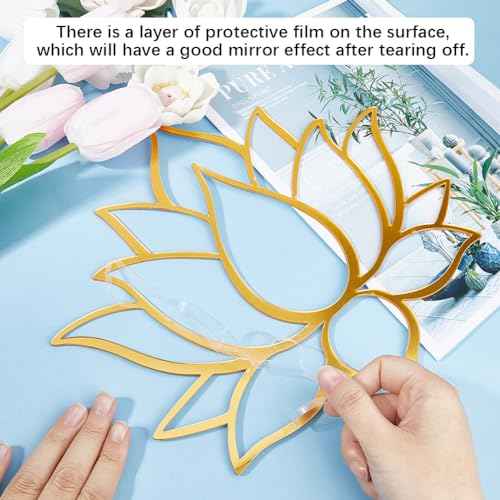 CREATCABIN Mandala Lotus Acrylic Mirror Wall Stickers Flower 3D Mirror Decals Golden Mirror Modern Art Mural Wall Stickers Decor Self-Adhesion Removable for Living Room Bedroom Home 11.5 x10.2Inch