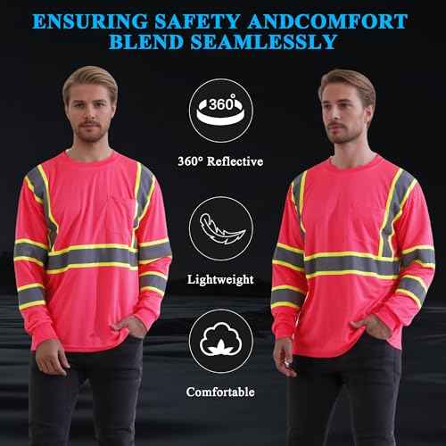 W&H Hi Vis Safety Long Sleeve Shirts Reflective High Visibility Birdeyes Class 3 Shirts,Construction Work