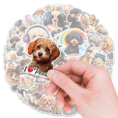 Poodle Stickers 50 Pieces Vinyl Waterproof Decal for Laptop Water Bottle Phone Car Window Bike Motorcycle Stakeboard Scrapbook Poodles Sticker Gifts for Kid Teen Adult