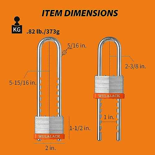 Locks with Keys, WULALACK 2 inch Wide Laminated Steel Keyed Padlock with Adjustable Shackle, Long Padlocks with Same Key,3 Pack