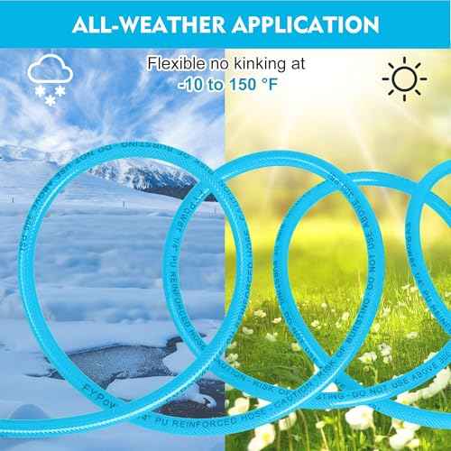 Air Compressor Hose 1/4 Inch x 100 Feet Reinforced Polyurethane (PU) Air Hose with Fittings, Bend Restrictors, 1/4" Industrial Quick Coupler and Plug Kit, Blue