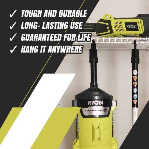 DAULT American-Made Heavy Duty Garage Storage Hooks for Ryobi Expand-It Attachments | Tool Organizer Hangers | Wall Mount Utility Hooks | Set of 3 | Made in U.S.A. (Patented)