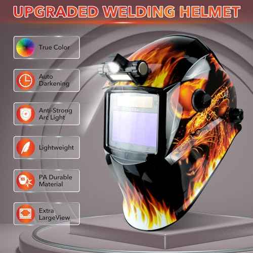 Welding Helmet Auto Darkening Welding Hood True Color Solar Powered Welding Mask 1/1/1/1 Optical Clarity Weld Helmet Wide Shade 5-9/9-13 with 4 Arc Sensor Welding Helmets for Men (JH-BJ05)