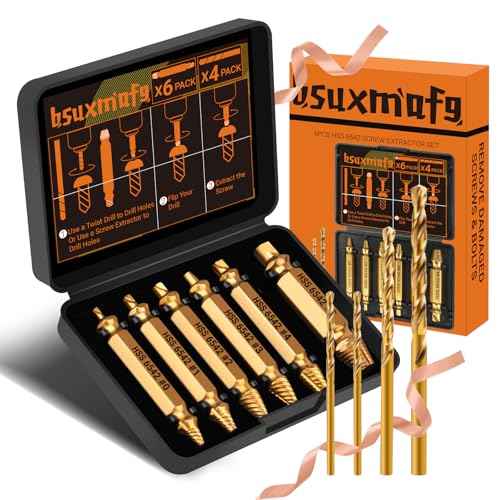 10 PCS Damaged Screw Extractor Set, Screw Extractor Remover Kit for Stripped Screws & Drill Bit Tools, Cool Stuff Gadgets for Men Dad Boyfriend Father Husband, Mens Gifts