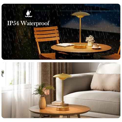 2 Pack Cordless Table Lamps, Rechargeable Battery Powered Lighting, Indoor/Outdoor Table Lamps for Patio Restaurant Home Dinner Dining Kitchen Bar Night Light Balcony,Waterproof & Wireless(Gold)
