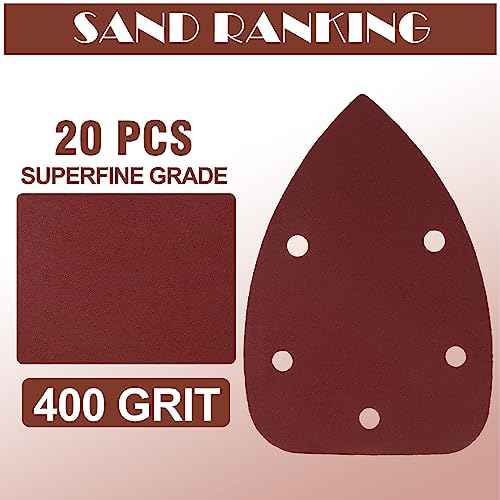 400 Grit Mouse Sander Sandpaper, Jamiikury 5 Hole Detail Sander Sandpaper Palm Sander Paper Mouse Sanding Pads Hook and Loop Sanding Sheets - Pack of 20