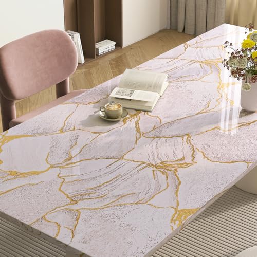LACHEERY Pink and Gold Marble Contact Paper for Countertops Waterproof Glossy Pink Marble Wallpaper Peel and Stick Countertops Kitchen Vinyl Wrap for Countertop Cabinets Counter Top Covers 15.8"x79"