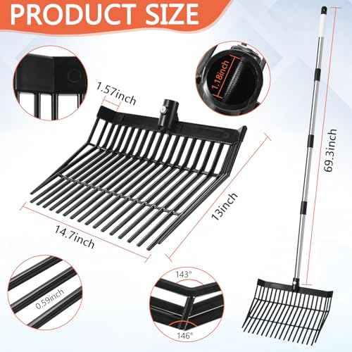 Manure Fork, Manure Fork Replacement Head ? Heavy Plastic Horse Manure Fork with 69 Inch Spliced Extension Rod, Long Handle Fork for Hay, Compost, Barn, Horse Stable & Gardening£¨Black£©