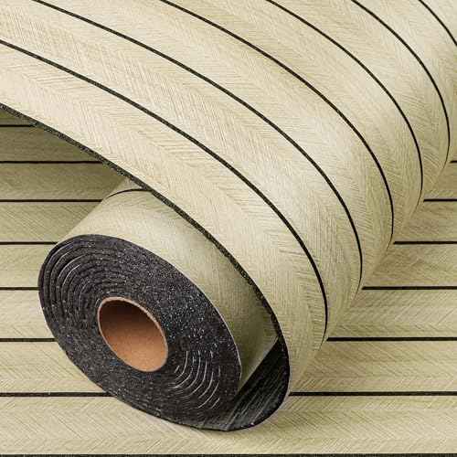 LACHEERY Herringbone Wood Slat Wall Panels for Interior Wall Decor Peel and Stick Fluted Wooden Panels for Living Room Bedroom Walls Beige Wood Slat Panel Roll Self Adhesive Foam PVC Slats 11.8"x79"