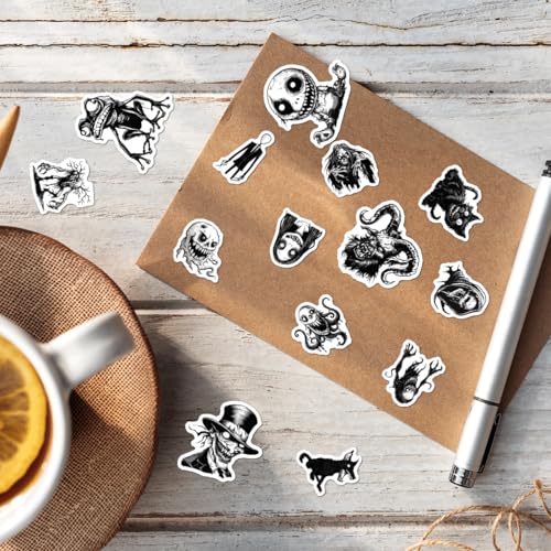 Creepy Horror Monster Vinyl Stickers Pack 50Pcs for Laptop Water Bottle Skateboard Journal Scrapbook Teens Adults Gothic Halloween Aesthetic Waterproof Decals Wall Decoration