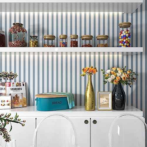 Cohoo Home Striped Peel and Stick Wallpaper Boho Contact Paper for Cabinets Grey and White Stripe Contact Paper Line Modern Wallpaper for Bedroom Self-Adhesive Removable Boy Room Shelf 17.3inW 78.7inL