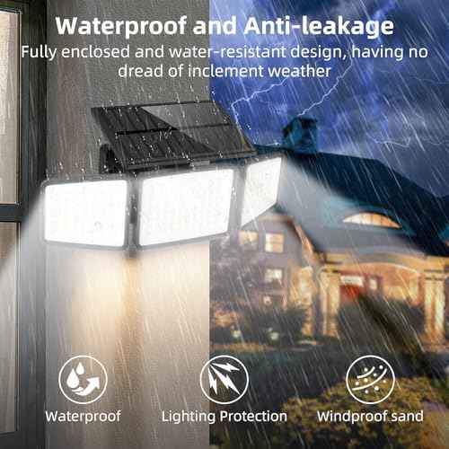 2500LM Solar Lights Outdoor with Motion Sensor,3 Head 270¡Æ Wide Angle Street Area Lights,IP65 Waterproof Security Lighting with 3 Modes(Non-Remote,3 Pcs)