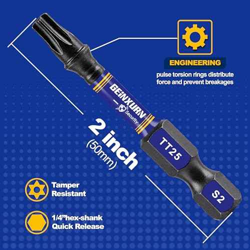 5 Pieces T25 Hollow 2 In. Impact Tough Magnetic Insert Bit Set, #25 Security Torx Head Power Bits, S2 Alloy Steel Star T25 Screwdriver Bits Set