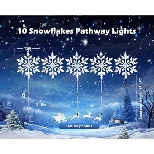 Brightown Snowflake Lights Outdoor, 10 Large Snowflake Christmas Pathway Lights, Christmas Decorations Outside Yard Sidewalk Walkway Driveway Marker Stake, White