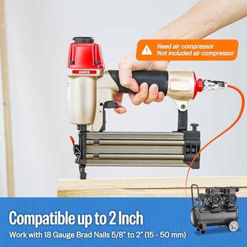 meite F50C Pneumatic Brad Nailer with 2000pcs Nails (1-1/4", 2"), Air 18 Gauge Brad Nailer Small Finish Nail Gun for Trim Work, Fires 18 Gauge Brad Nails 5/8 Inch to 2 Inch