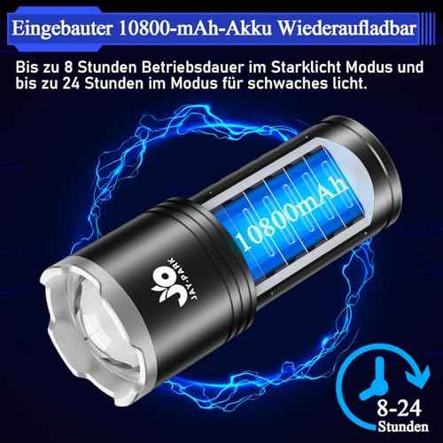 JAY-PARK LED Flashlights High Lumens - 10000 LM, Built-in 10800mAh Rechargeable Battery and LCD Power Display, 5 Lighting Modes, Zoomable, for Home, Emergency