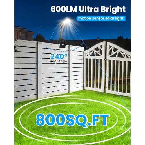 1-Second Install Solar Fence Lights, 360¡Æ Adjustable Clip on Solar Lights for Fence, 60 LEDs 600LM Motion Sensor Security Light for Fence, Yard, Deck, Camping(4 Pack)