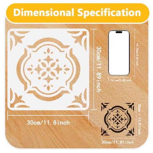 4Pcs Tile Stencils for Painting Floor DIY Crafts Reusable Plastic Stencils for Painting on Wood Wall Fabric Canvas Furniture