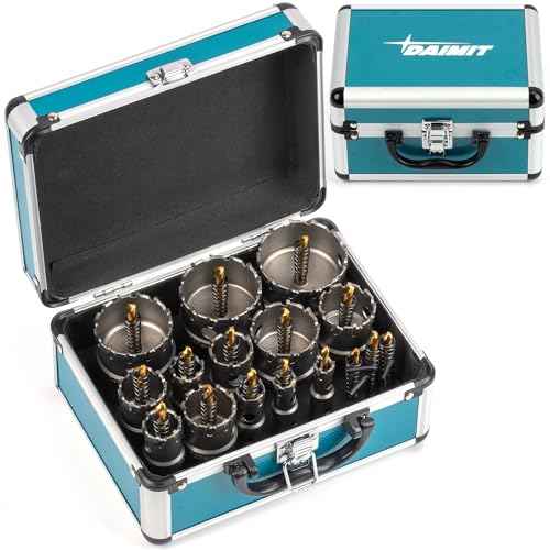 DAIMIT 19Pcs TCT Hole Saw Kit, 1/2"-2-1/8" Heavy-Duty Tungsten Carbide Hole Saws Kit for Metal, Stainless Steel, Iron, Wood, Plastic, with 3*Detachable Pilot Drill Bits and 3*L-Wrench