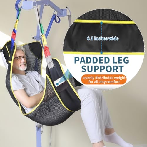 Universal Full Body Patient Lift Sling, Mesh Fabric Patient Sling Transfer and Bathing aids, 500lb Weight Capacity (Medium-Black)