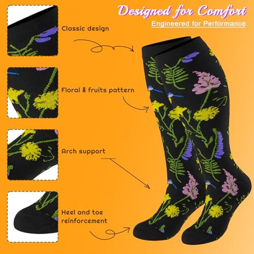 Plus Size Compression Socks for Women & Men 3 Pairs, Wide Calf Extra Large 20-30 mmHg Knee High Support Socks for Travel, Running, Nurse