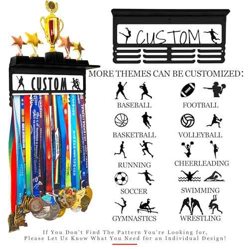 Personalized Medal Holder with Name Display Rack for Awards Ribbons - Metal Custom Sports Race Plaques Hanger for Wall Mount Hold Up 60 Medal Hanger Display for Athlete Boy Girl Kid