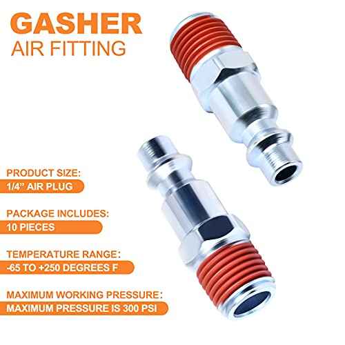 GASHER 1/4-Inch NPT Male Industrial Air Plug, Pneumatic Plugs 300PSI (10-Pack)