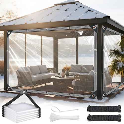 Clear Tarps Heavy Duty Waterproof 8x8ft Clear Tarp with Grommets and Reinforced Edges 14Mil Thickened Tear Resistant Clear Vinyl Plastic Tarp for Outdoor Patio Chicken Coop Greenhouse Plant