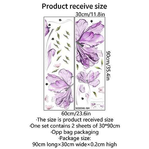 Runtoo Purple Flower Wall Decals Poppy Floral Wall Art Stickers for Girls Bedroom Living Room Bathroom Office TV Background Decor
