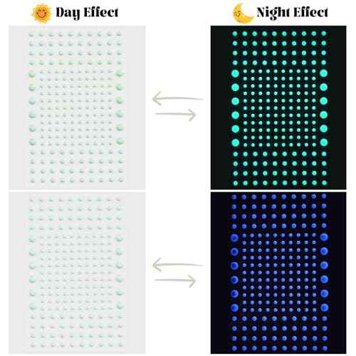 808 Pcs Glow in The Dark Stars for Ceiling, Glowing Stars Wall Decals, 3D Green and Blue Dots Starry Sky Shining Decor Stickers for Kids Bedding Room Birthday Gift Ceiling Decor