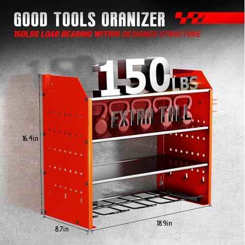 Power Tool Organizer Wall Mount, Garage Tool Organizer with 4 Drill Holders for Cordless Tools.Heavy Duty Drill Holder Wall Mount with Hooks.Red