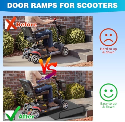 Door Threshold Ramp with Detachable Handles Fits for 2.0" to 9.0" Rise, Wheelchair Doorway Ramp for Scooters/Elderly/Walkers/Stairs(800 LBs Loading, 33.5" L*37.4" W, Alloy Iron, 40.0 LBs)