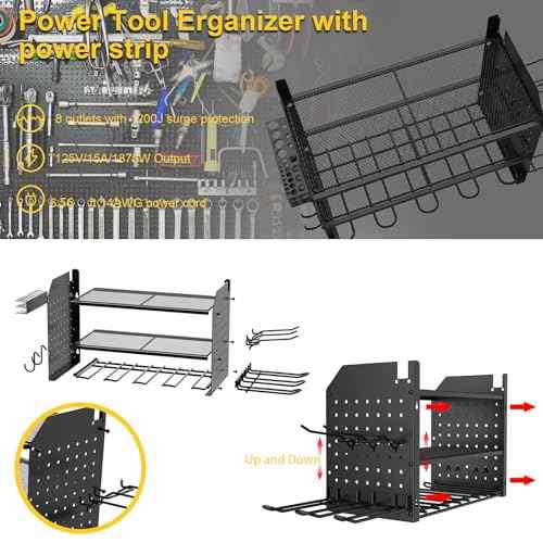 Modular Power Tool Organizer, Premium 3 Layer Wall Mount 6 Drills Holder, Efficient Garage Tool Storage Solution, Great Gifts for Men (6 Drill Holders)
