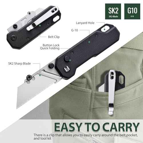 Vectron Folding Utility Knife, 2.36" SK2 Blade(Included extra 10pcs) Pocket Knife with Pocket Clip for Men Women EDC Box Cutters and Razor Knife for Home Office Warehouse Black